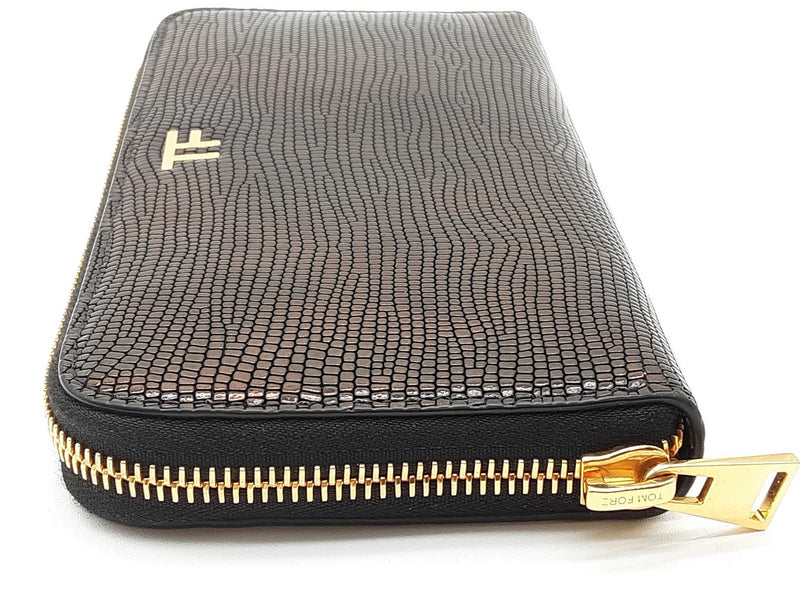 Tom Ford Brown Metallic Lizard Scale Embossed Leather Zipper Wallet Do0725oxzde