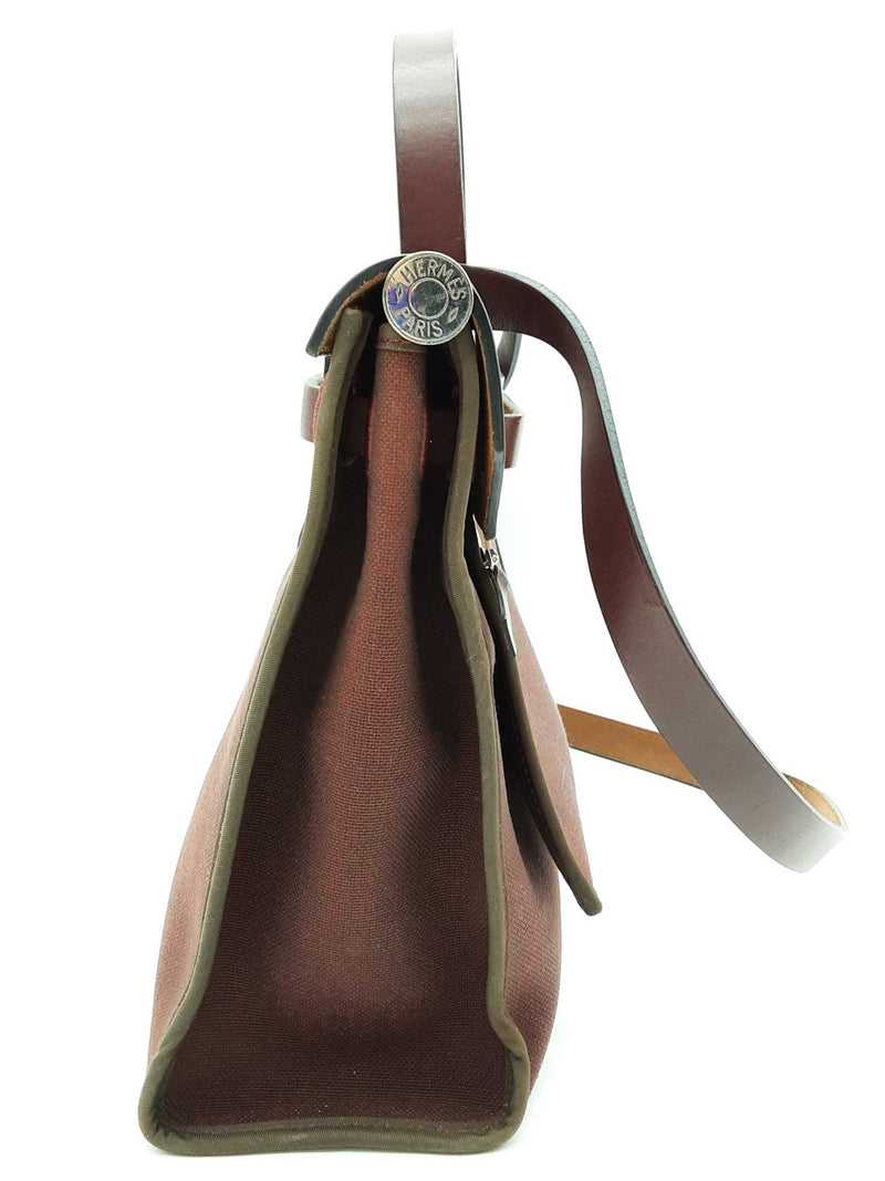 Hermes Herbag 31 Prune Red Purple Militaire Canvas Leather Bag Do0525exzde