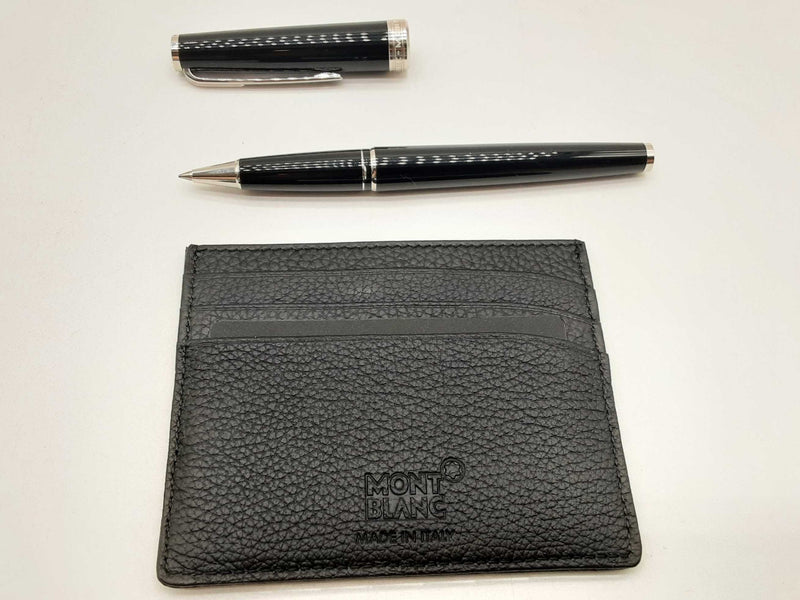 Montblanc Black Leather Card Holder And Pen Set Do0125oxzde