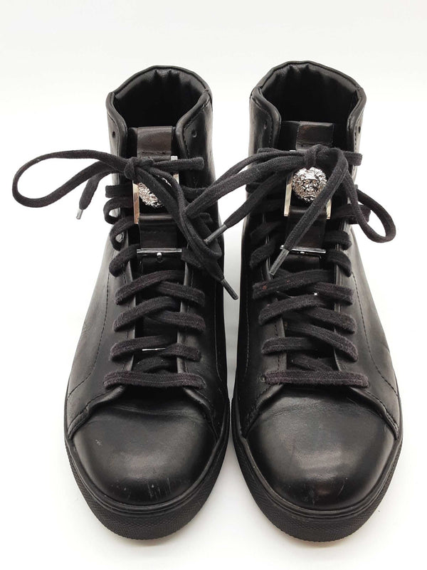 Versace Donna Lion Head Black Leather Shoes Size Eu 37.5 Do0525pxde