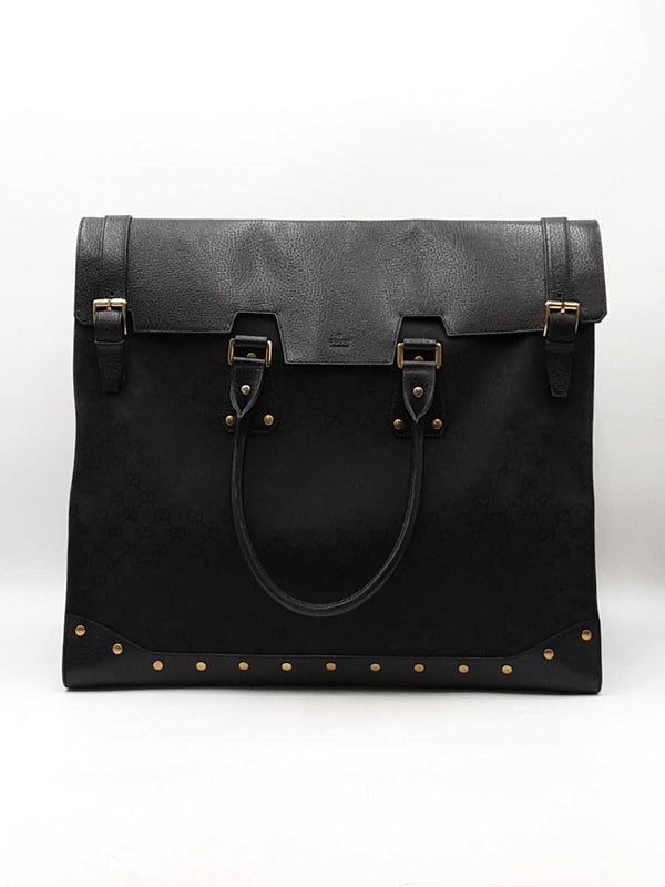 Gucci Travel Tote Bag In Black Gg Monogram Canvas Fabric & Leather Fw0925rzxdu