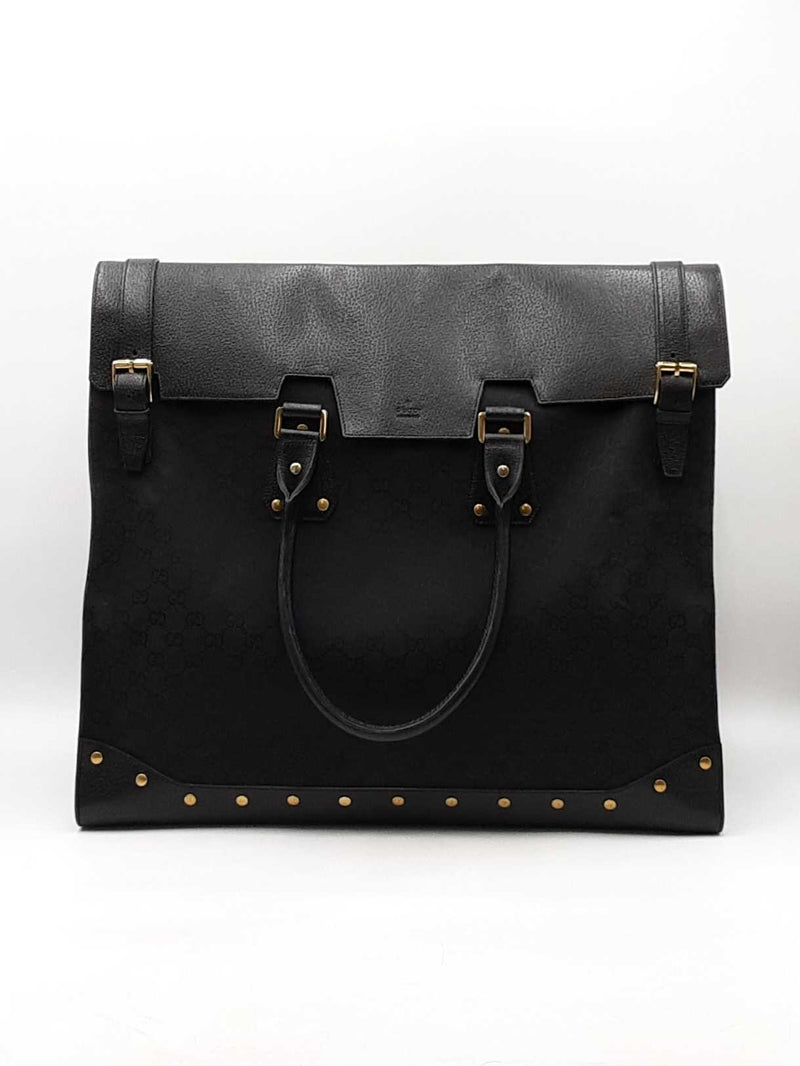 Gucci Travel Tote Bag In Black Gg Monogram Canvas Fabric & Leather Fw0925rzxdu