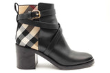 Burberry Check & Black Leather Heel Ankle Boots Size 40 Eb0626lxzsa