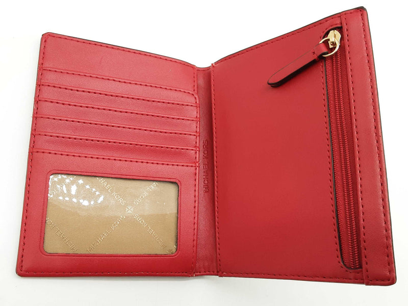 Michael Kors Jet Set Travel Red Gold Signature Logo Passport Wallet Do1025oxde
