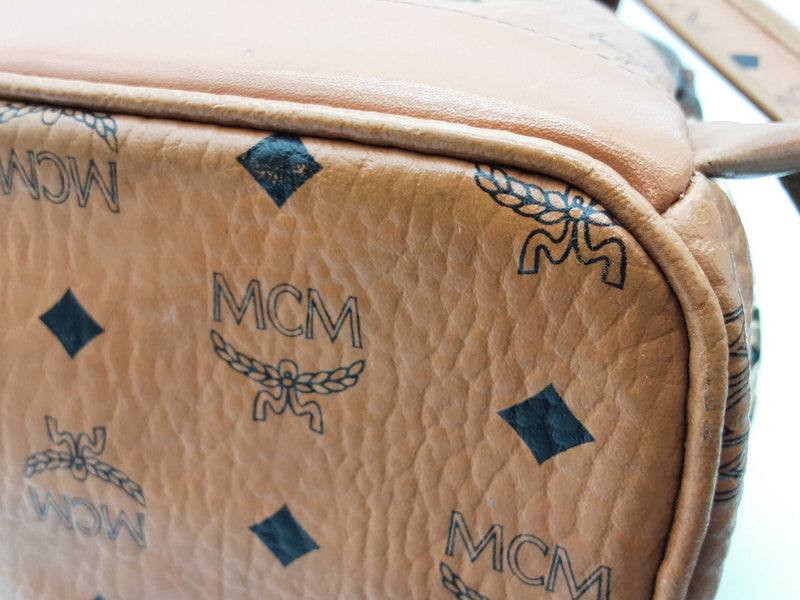 Mcm Stark Cognac Tan Visetos Coated Canvas Side Studded Backpack Do0825lexde