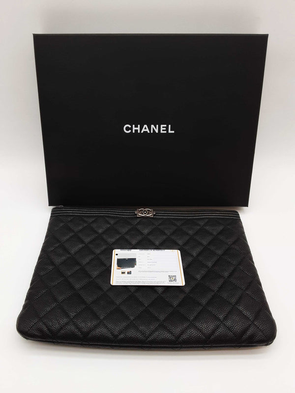 Chanel Boy O Black Leather Zipper Clutch Do0325exzde