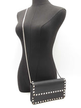 Valentino Garavani Rockstud Flap Wallet With Chain In Black Leather Fw0925pzxdu