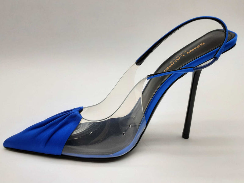 Saint Laurent Frida Chica Slingback Blue Satin Heel Size Eu 38.5 Do0924lwxde