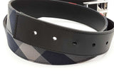 Burberry Navy House Check Reversible Belt With Silver Tone Buckle Eb0826pxde