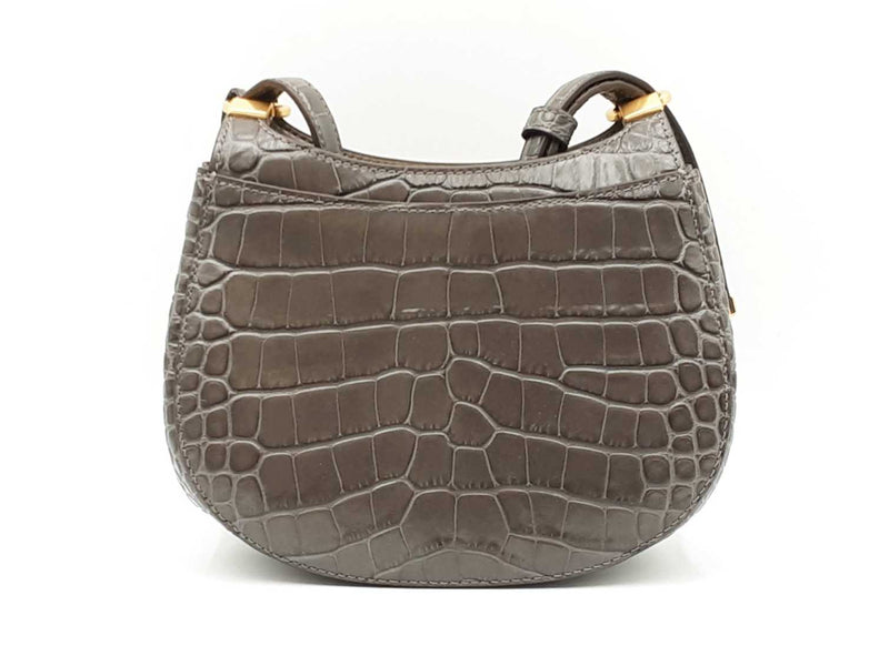 Tory Burch Lee Radziwill Croc-embossed Gray Leather Saddle Bag Fw0225pzdu