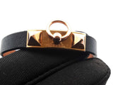 Hermès Rivale Mini Bracelet In Gold-tone & Black Swift Leather 6 Inch Fw0626lzxdu