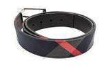 Burberry Navy House Check Reversible Belt With Silver Tone Buckle Eb0826pxde