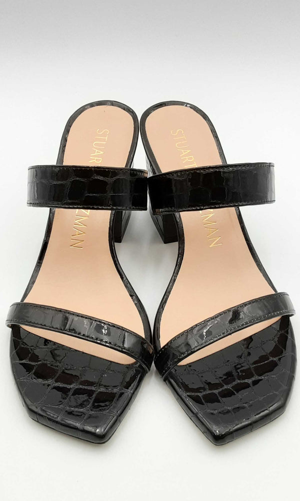 Stuart Weitzeman Olive Black Patent Croc Leather Heels Size 7 Ebcrsa144010019910