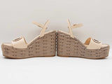 Valentino Garavani Vlogo Calfskin Cut Out Wedge Sandals Size 7.5 Sd0726lzxdu