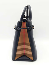 Burberry Derby Banner Medium Tote In Ink Blue Pebbled Leather Fw0926pxzdu