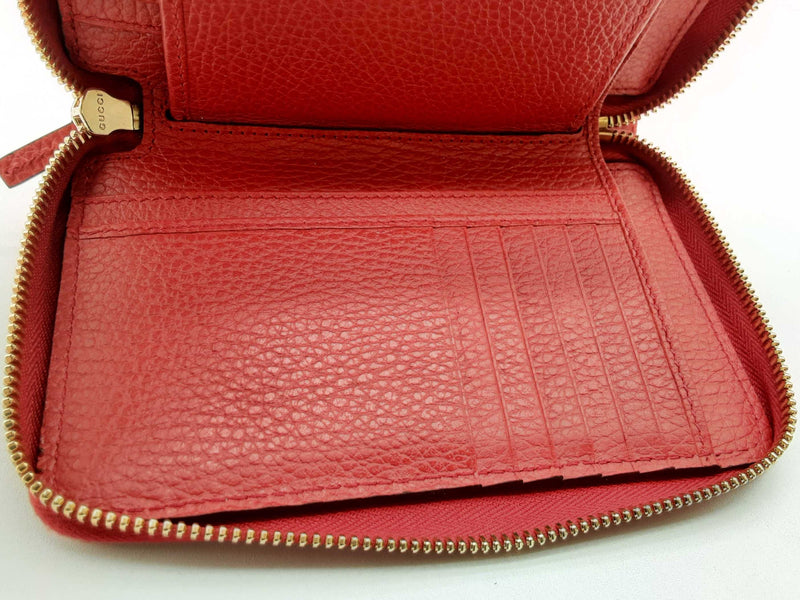 Gucci 420113 Gg Tan Canvas Red Leather Zipper Wallet Do0125lexde