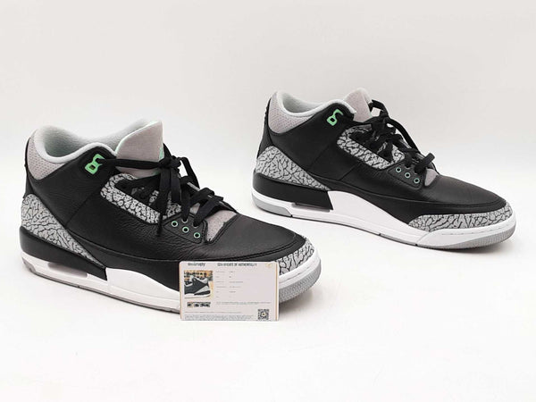 Nike Air Jordan 3 Retro "Green Glow" Black Leather Sneakers Size 11 Fw0825ezdu