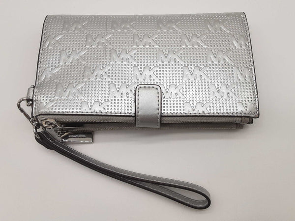 Michael Kors Jet Set Silver Double Zip Wristlet Tech Wallet Do0425oxde