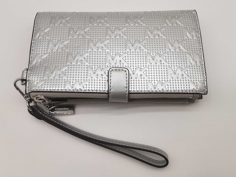 Michael Kors Jet Set Silver Double Zip Wristlet Tech Wallet Do0425lrde