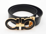 Salvatore Ferragamo Ganici Black Leather Large Metal Buckle Belt Do0326lorde