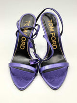 Tom Ford Padlock Purple Leather Ankle Wrap Heels Size 38.5 Eb0225oxzsa