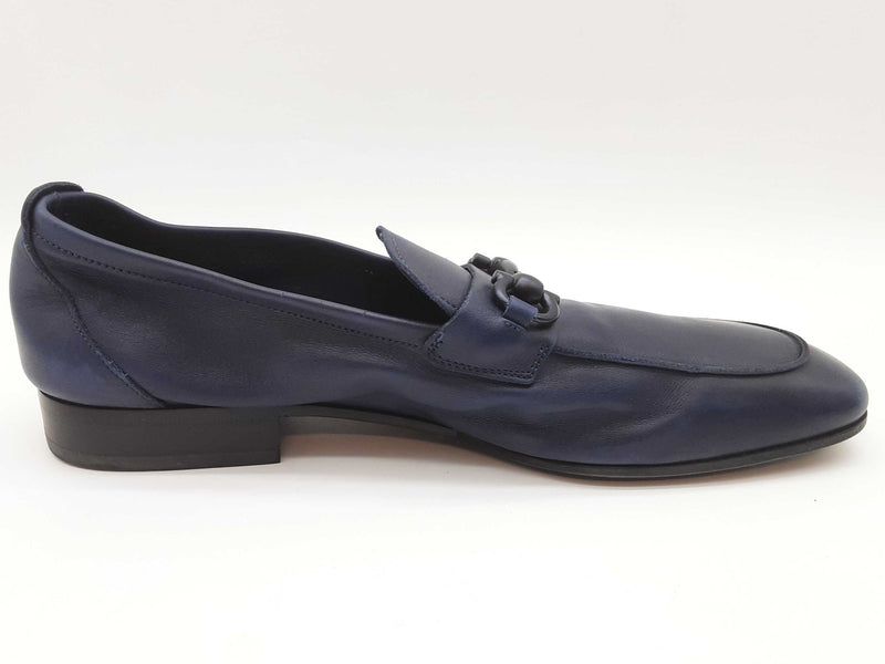 Salvatore Ferragamo Manfredi Gancio Navy Blue Leather Loafers Size 9d Do0525rxde