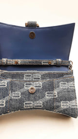 Balenciaga Denim Bb Monogram Hourglass Shoulder Bag Eb1025wrxdu