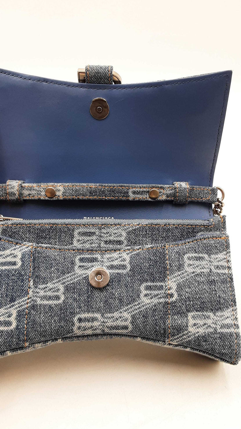 Balenciaga Denim Bb Monogram Hourglass Shoulder Bag Eb1025wrxdu