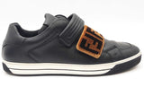 Fendi Black Leather Trainers With Velvet Zucca Straps Size 10.5 Eb0925oxzde