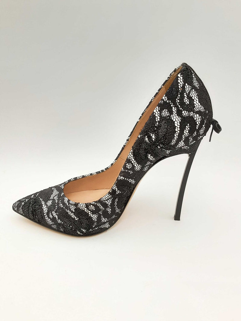 Casadei Black Lace & White Minorca Leather Pumps Size Eu 40 Fw1124cxsa