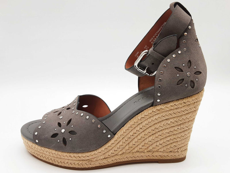 Coach Kelsi Gray Suede Espadrille Sandal Heels Size Eu 37.5 Do0425lxde