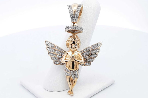 1.08ctw Diamond Angel Pendant In 10k Yellow Gold 8.4 Grams Eb0225pixsa