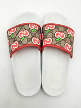 Gucci Gg Supreme Pomme Apple-printed White & Red Slides Size Eu 40 Fw1124rxsa