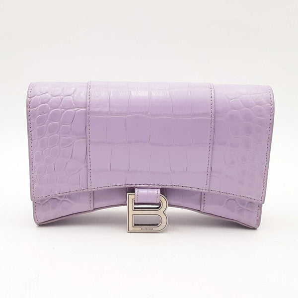 Balenciaga Shiny Calfskin Embossed Hourglass Chain Bag Lilac Sd0525pzxsa