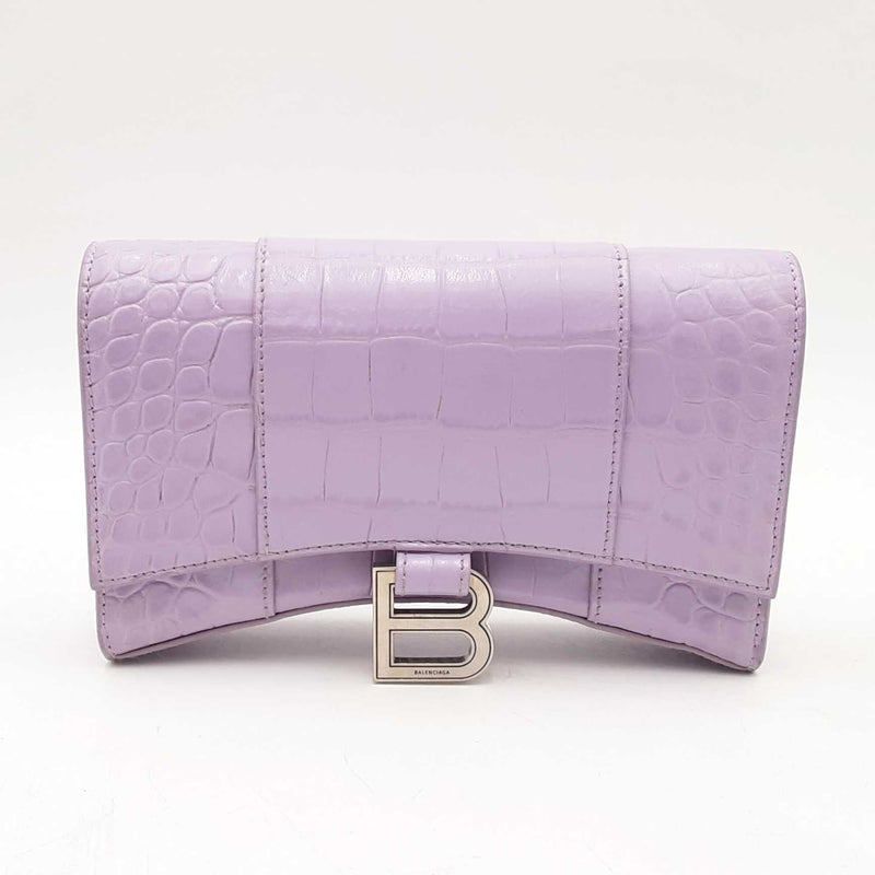 Balenciaga Shiny Calfskin Embossed Hourglass Chain Bag Lilac Sd0525pzxsa