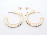 Tory Burch Double T Icon Beige & Gold-tone Enamel Hoop Earrings Fw0326izdu