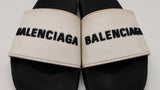 Balenciaga Logo Pool Slides In Black & White Pvc Size 7 Men, 10 Women Fw0126exdu