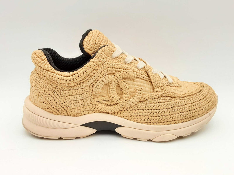 Chanel Interlocking Cc Logo Braided Raffia Sneakers Size Eu 38 Fw1124orxsa