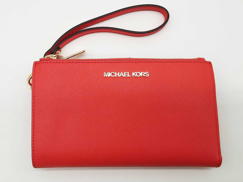 Michael Kors Red Leather Double Zip Bifold Wristlet Tech Wallet Do1025lrde