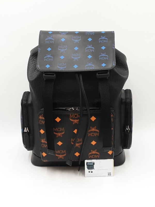 Mcm Brandenburg Visetos Logo Embossed Black Leather Backpack Fw0525wrxdu