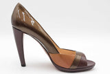 Prada Vern Metal Tricolor Patent Leather Peep Toe Pumps Size 38 Eb0126crdu