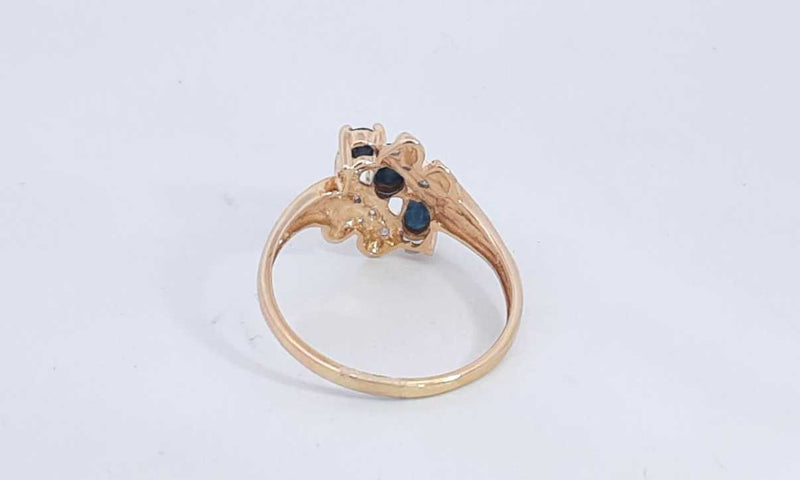 10k Yellow Gold Ring With Blue Stones Size 10.5 2.9 Grams Eb0124ixsa