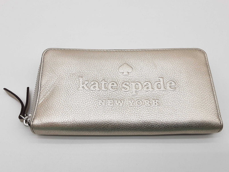 Kate Spade Larchmont Avenue Logo Metallic Silver Leather Wallet Do0425orde
