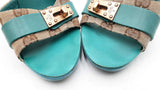 Gucci Gg Monogram Canvas & Turquoise Heels Size 9 Eb1225exdu