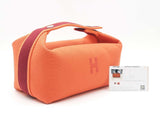 Hermes Bride-a-brac Travel Case In Orange & Burgundy Toile Canvas Fw0326wxzdu