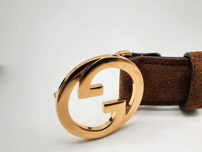 Gucci Blondie Brass Interlocking G Brown Suede Belt Size 70/28 Do0724lxzde