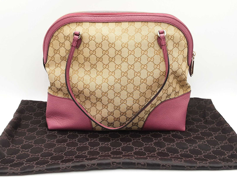 Gucci Gg Bree Beige & Mauve Canvas & Leather Dome Bag Fw1224oxzdu