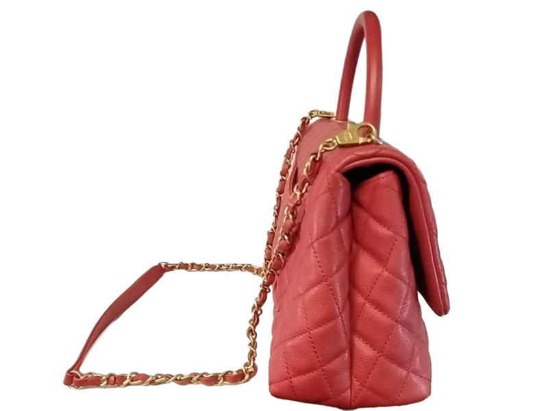 Chanel Red Caviar Large Coco Top Handle Red/ Handbag Jg0807rzxzmia