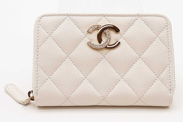 Chanel White Caviar Quilted Zip Aound Coin Wallet Eb1125rxzde