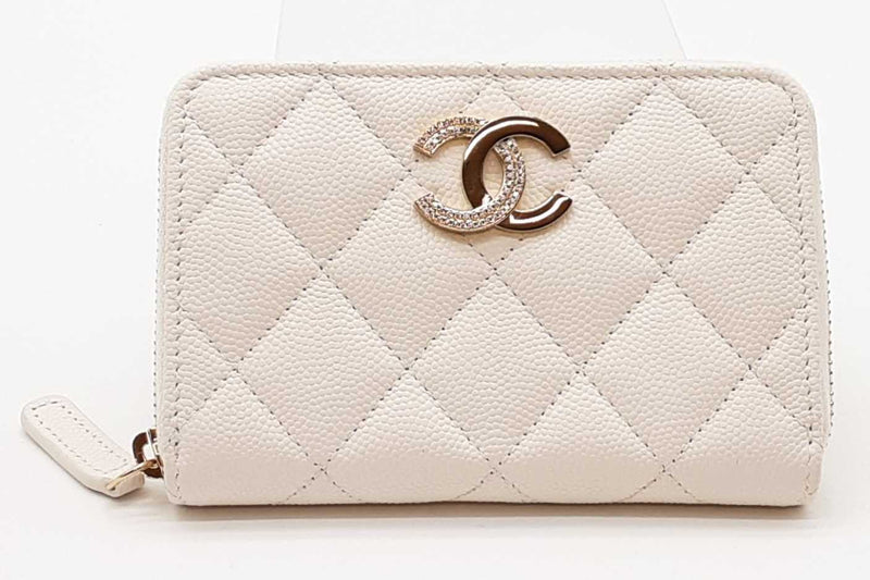 Chanel White Caviar Quilted Zip Aound Coin Wallet Eb1125rxzde